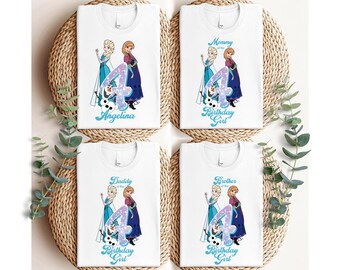 Maglietta per bambina di compleanno Disney Frozen, maglietta personalizzata per compleanno di Elsa e Anna, maglietta della principessa Disney Elsa, maglietta di compleanno coordinata per la famiglia Disneyland