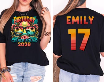 Camiseta personalizada para el grupo del crucero de cumpleaños, camiseta de cumpleaños para vacaciones familiares, camiseta grupal con gafas de sol tropicales, camiseta a juego para el crucero familiar de 2026