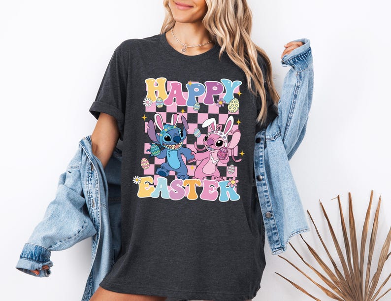 Stitch Angel Easter Day Shirt, Happy Easter Sweatshirt, Disney Easter Tee, Stitch Bunny Shirt, Angel Bunny Shirt, Easter Disney Trip Sweat