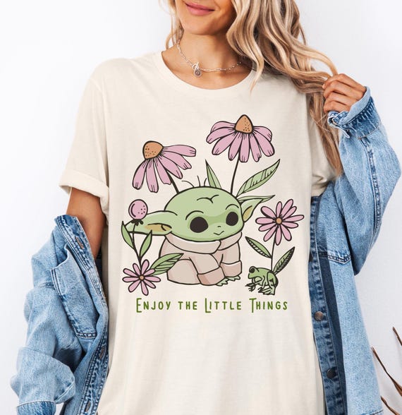 Disney Baby Yoda T-shirt, Cute Grogu Floral Shirt, Enjoy the