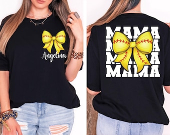 Custom Softball Mama Shirt, Coquette Softball Shirt, Softball Season Shirt, Yellow Bow Softball Shirt, Aesthetic Shirt, Softball Mom Shirt