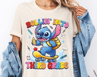 Rollin Into Third Grade, Disney Stitch Kids School T-Shirt, First Day Of School Shirt, Disney Graduate Shirt, Last Day Of School Shirt