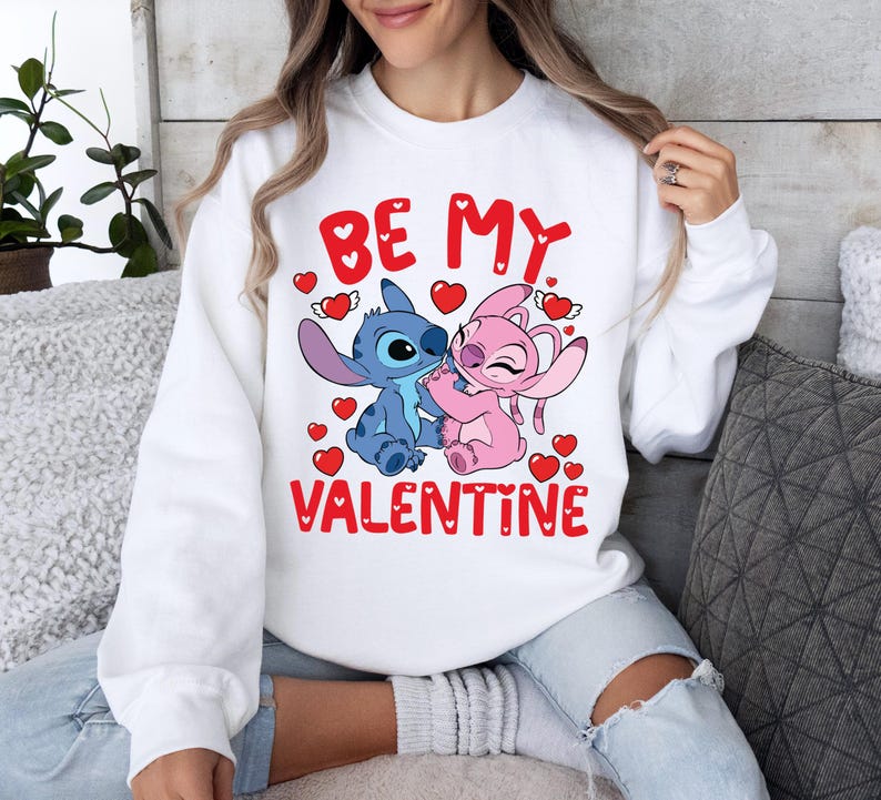 Dİsney Be Mine Valentine Sweatshirt, Stitch And Angel Be Mine Valentine Shirt, Happy Valentines Day T-Shirt, Husband and Wife Shirt
