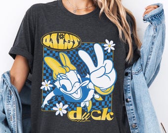 Floral Checkered Daisy Duck Shirt, Disney Retro Daisy T-Shirt, Girls Trip Shirt, Magic Kingdom Shirt, Disney Family Vacation Sweat