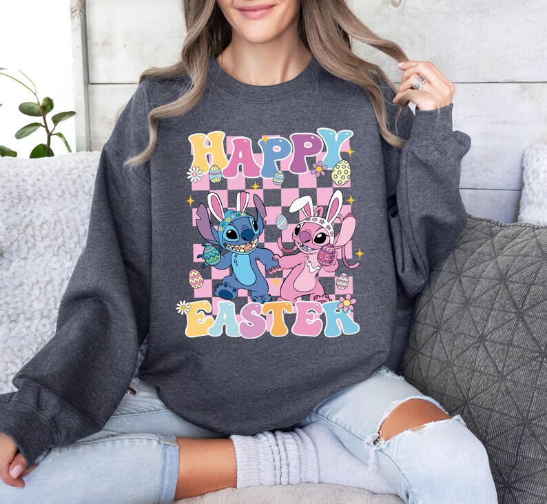 Stitch Angel Easter Day Shirt, Happy Easter Sweatshirt, Disney Easter Tee, Stitch Bunny Shirt, Angel Bunny Shirt, Easter Disney Trip Sweat