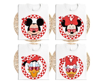 Mickey and Friends Checkered Valentine Shirt. Disney Valentine T-Shirt, Happy Valentine's Day 2026 Tee, Valentine Matching Trip Sweatshirt