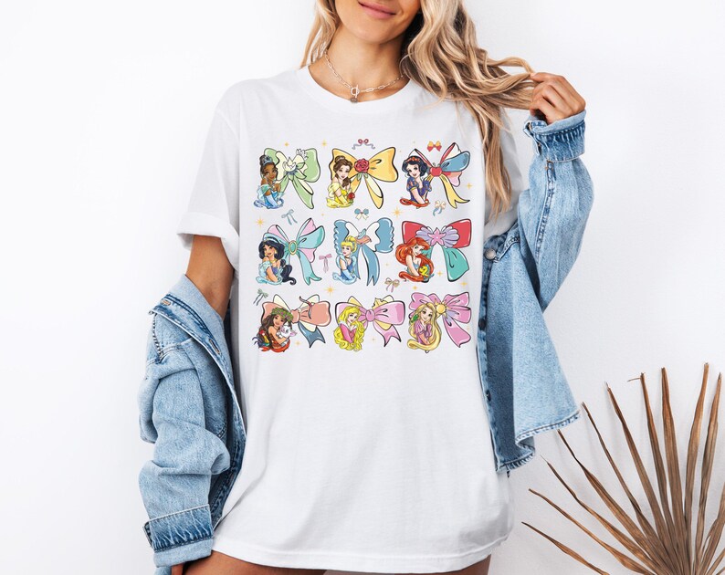 Princess Coquette Bows T-Shirt, Disney Watercolor Princess Shirt, Disney Girl Trip Shirt, Best friends Shirt, Princess Belle Elsa Ariel Tee