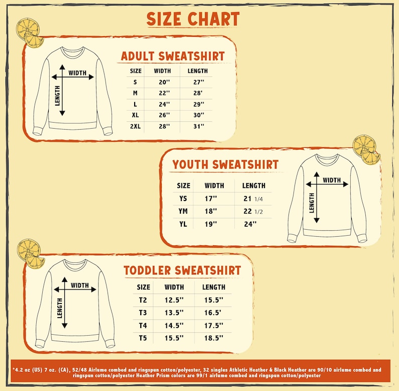 the size chart for a sweatshirt with measurements