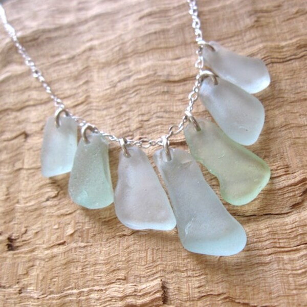 Seafoam Blue and Green Sea Glass Necklace on a Sterling Silver chain, OOAK