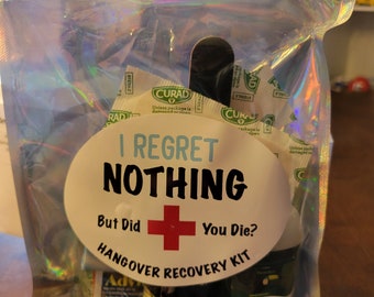 Hangover Kit | I Regret Nothing Recovery Kit | Bachelorette Survival Kit and Bag | Hen Do Favor and Gift | Bridal Party Favors