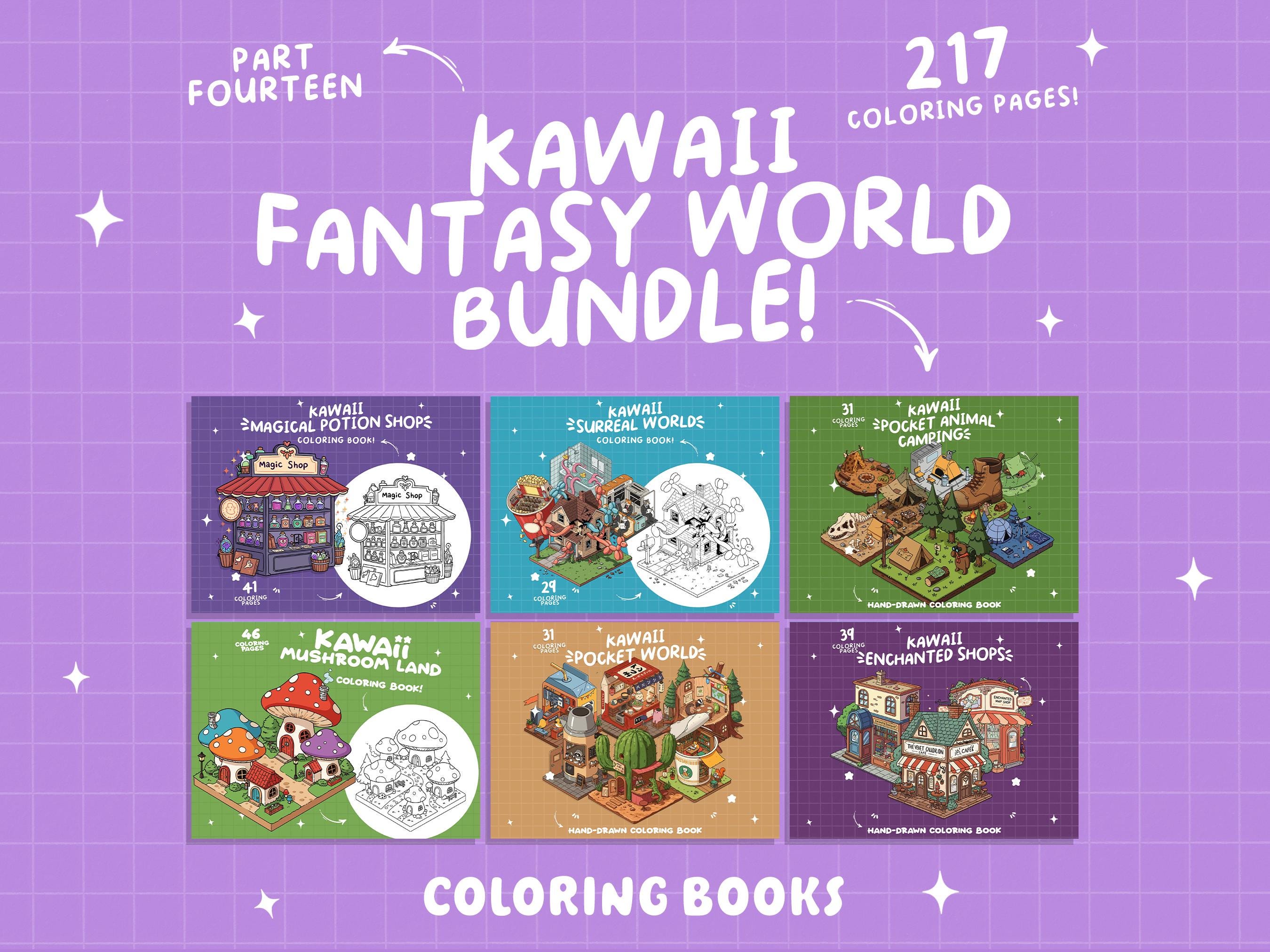 Pack de libros de colorear de fantasía para adultos – 217 páginas kawaii, spooky-cute y mágicas en PDF y digital