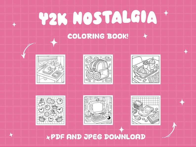 Y2k coloring book nostalgia coloring 2000s 90s coloring aesthetic pop culture coloring bold easy teen coloring page digital printable sheets bild 3