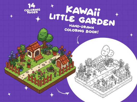 Kawaii Garden Coloring Book Spring Coloring Miniature Plants Coloring Forest Coloring Nature Pocket Room Coloring Cozy Cute Coloring Pages