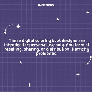 May include: A digital art design with a grid background in shades of purple. The text reads "These digital coloring book designs are intended for personal use only. Any form of reselling, sharing, or distribution is strictly prohibited."
