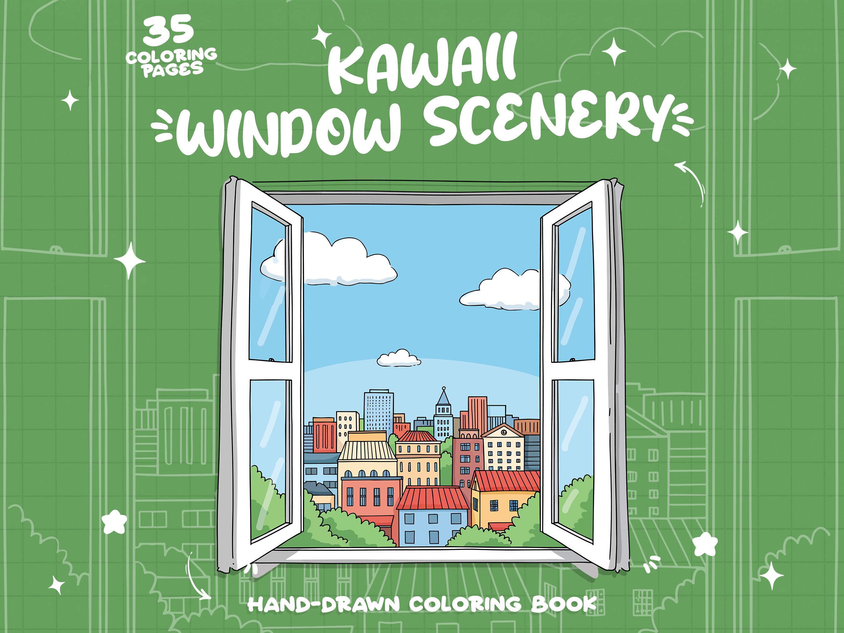 Window View Coloring Window Coloring Scenery View Coloring Town Landscape Coloring Building ...