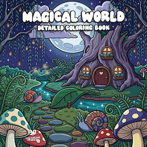 Fantasy coloring book for adults digital magical coloring fairytale whimsical coloring cozy enchanted coloring pages printable pdf jpg