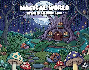 Fantasy coloring book for adults digital magical coloring fairytale whimsical coloring cozy enchanted coloring pages printable pdf jpg