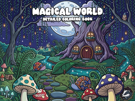 Fantasy coloring book for adults digital magical coloring fairytale whimsical coloring cozy enchanted coloring pages printable pdf jpg