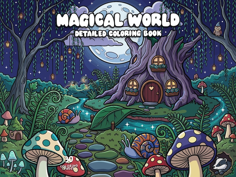 Fantasy coloring book for adults digital magical coloring fairytale whimsical coloring cozy enchanted coloring pages printable pdf jpg image 1