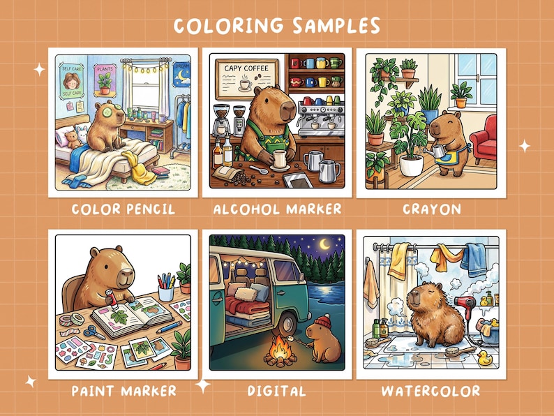 Capybara Coloring Cozy Hygge Coloring Pages Cute Animal Coloring Book ...