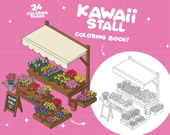 Cart Coloring Shop Coloring Book Storefront Coloring Booth Business Coloring Food Drinks Coloring Isometric Flower Coloring Pages Printable
