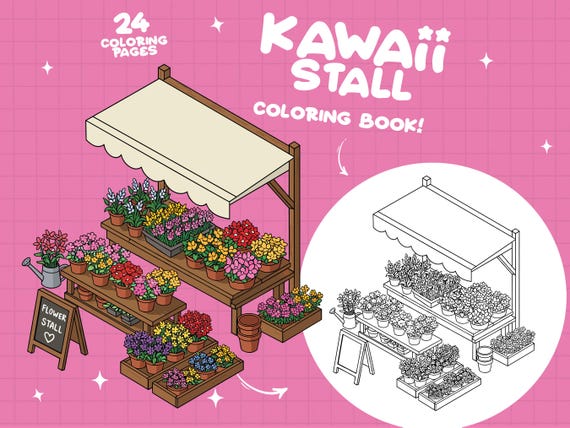 Cart Coloring Shop Coloring Book Storefront Coloring Booth Business Coloring Food Drinks Coloring Isometric Flower Coloring Pages Printable
