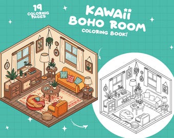 Boho Coloring Book Pocket Room Coloring Bohemian Interior Coloring Detailed Stylish Coloring Hygge Girly Cozy Room Coloring Pages For Adults