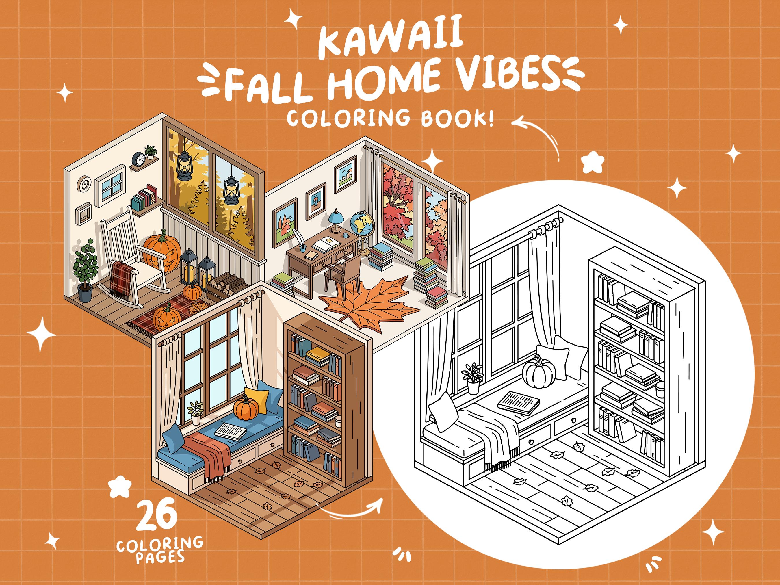Fall Vibes Coloring Hygge Coloring Book Cozy Fall Coloring Comfy Kawaii Autumn Coloring Pages For Adults Printable Cottagecore Fall Activity