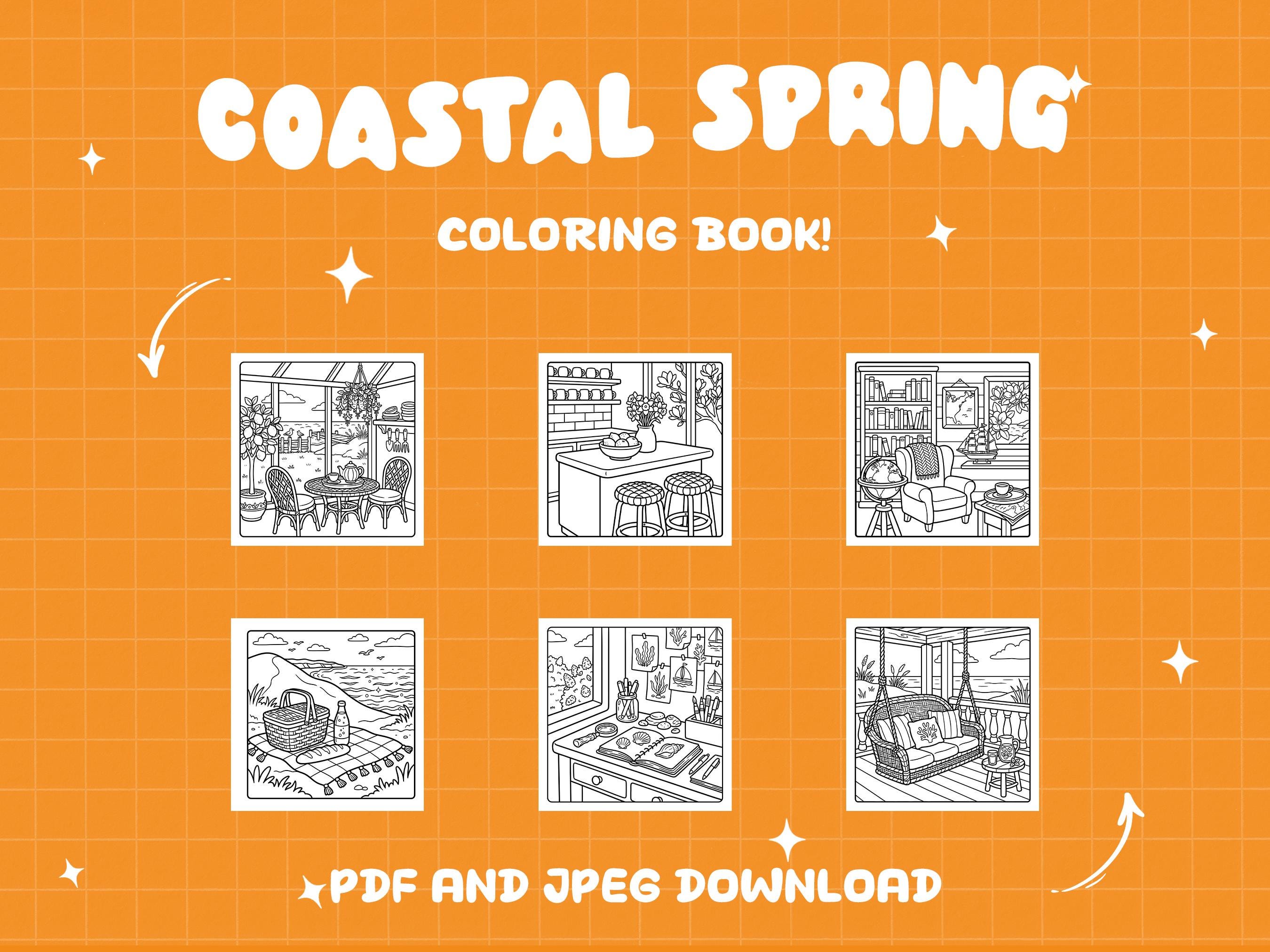 Spring Coloring Pages Beach House Coloring Ocean Cottage Coloring Hygge ...