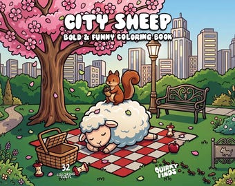 Funny cute animal coloring book sheep coloring bold easy coloring spring scene coloring chill kawaii coloring pages for kids adult printable