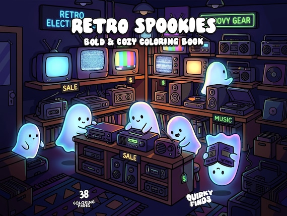 Cute ghost coloring book retro halloween coloring pages nostalgic coloring spooky cozy halloween coloring digital download printable pdf jpg
