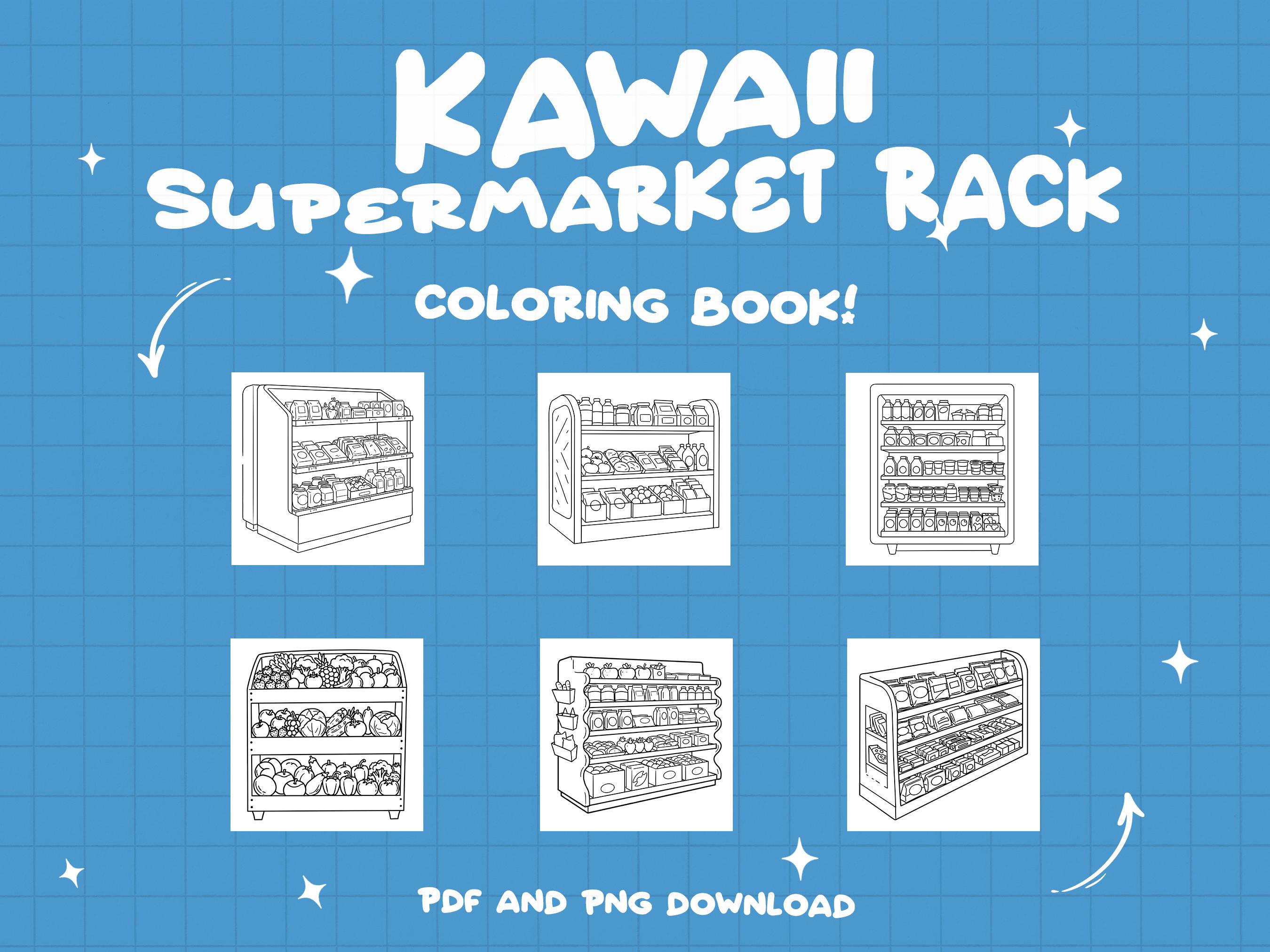 Storage Rack Coloring Pages Grocery Rack Coloring Shop Coloring Book Market Coloring Store Kawaii ...