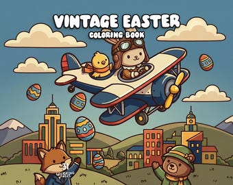Vintage Style Easter Coloring Book, Cute Retro Easter Coloring Pages, Spring Coloring Sheet Party Game Easter Activities for Kids and Adults