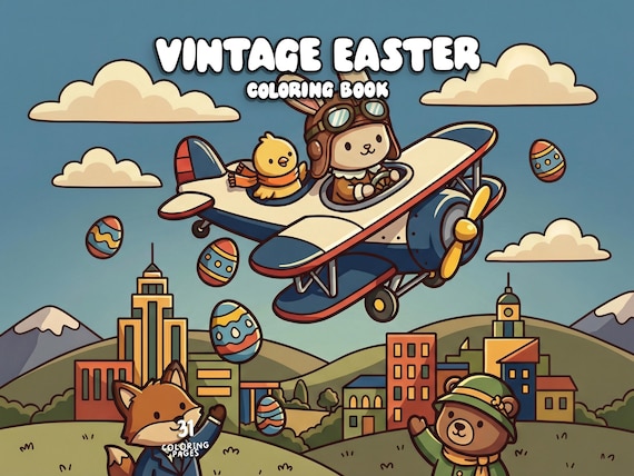 Vintage Style Easter Coloring Book, Cute Retro Easter Coloring Pages, Spring Coloring Sheet Party Game Easter Activities for Kids and Adults