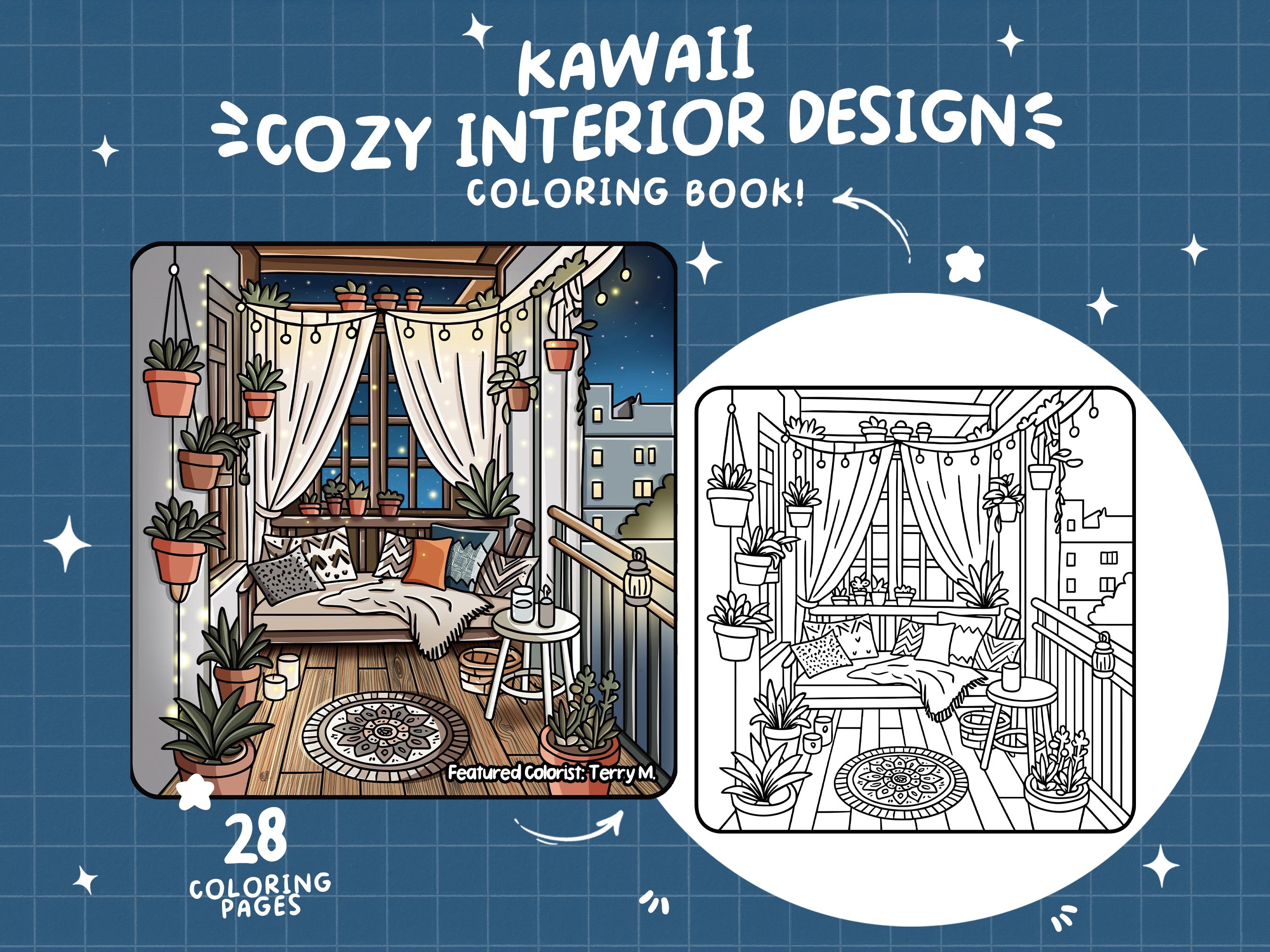 Interior Design Coloring Book – Cozy Boho Hygge Home Aesthetic Pages for Adults, Printable PDF & PNG