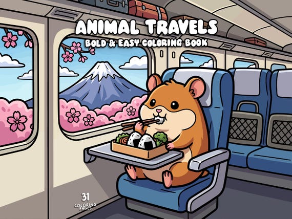 Cute animal coloring book cozy coloring travel world coloring vacation animal character coloring bold and easy kids adult coloring printable
