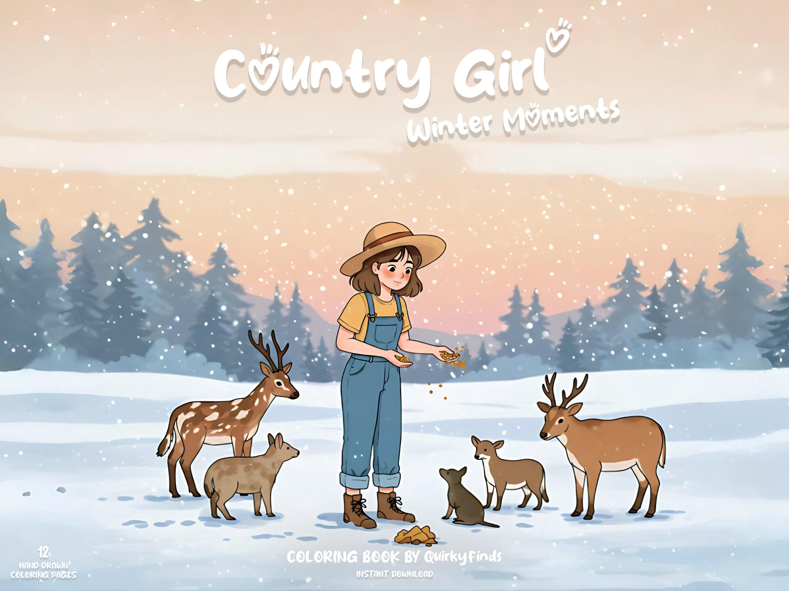 Country Girl Coloring Seasonal Cozy Winter Coloring Book Cute Coloring Comfy Hygge Coloring Kawaii Girly Coloring Teen Adult Coloring Pages