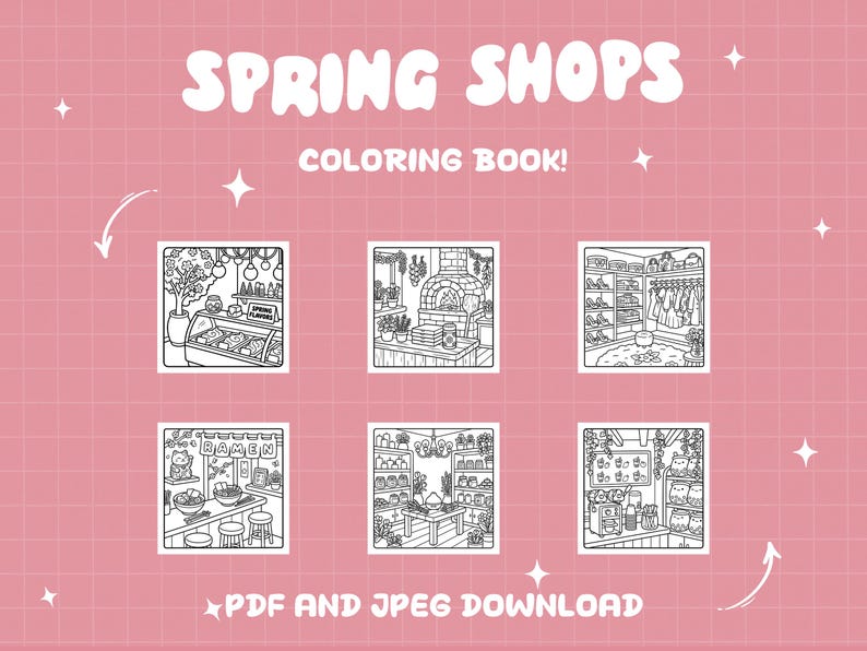 Spring shop coloring book printable cozy cute coloring pages store coloring interior seasonal coloring digital download pdf coloring sheets image 2