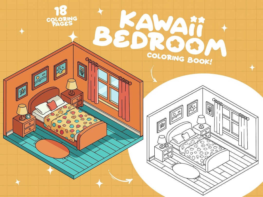 Bedroom Coloring Pages Kawaii Printable Color Pages Adult Simple