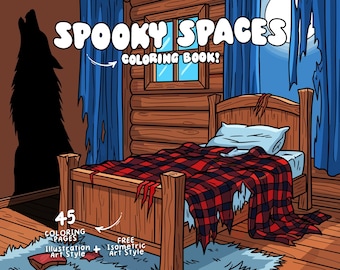 Spooky Space Halloween Malbuch Spukhaus Färbung Cottagecore Hygge Malseiten für Erwachsene Jugendliche PDF Digitaler Download