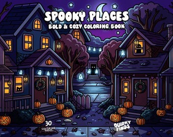 Lindo libro para colorear de Halloween acogedor espeluznante para colorear fantasmas embrujados para colorear atrevido digital para colorear pdf páginas para colorear para adultos actividad imprimible