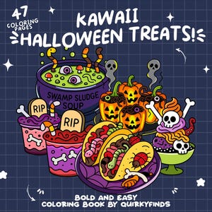 Cute Halloween Coloring Treats Spooky Cute Coloring Sweets Kawaii Food Coloring Snacks Spooky Season Coloring Book Pages Halloween Activity