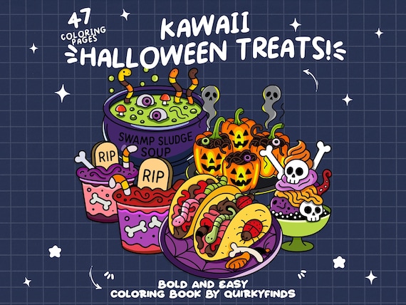 Cute Halloween Coloring Treats Spooky Cute Coloring Sweets Kawaii Food Coloring Snacks Spooky Season Coloring Book Pages Halloween Activity