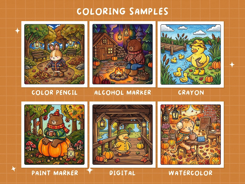 Cute Autumn Coloring Book, Cozy Fall Coloring Pages, Fall Animals Coloring, Bold Easy Coloring for Adults Kids, Printable Instant Download image 5