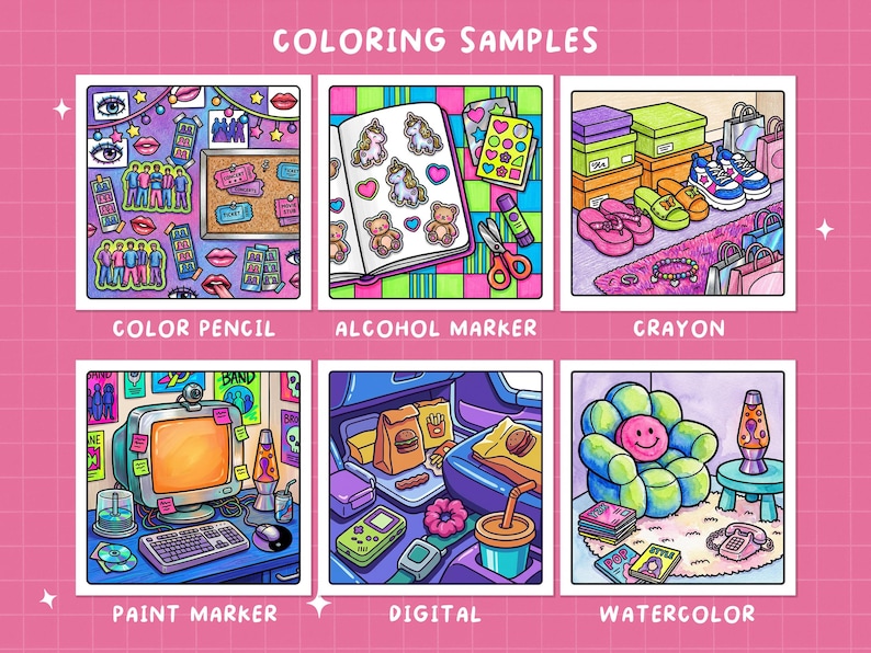 Y2k coloring book nostalgia coloring 2000s 90s coloring aesthetic pop culture coloring bold easy teen coloring page digital printable sheets bild 5
