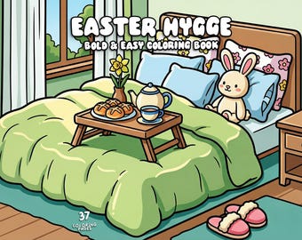 Cozy Easter Coloring Book, Spring Hygge Coloring Pages, Cute Cottagecore Easter Activity Printable, Bold and Easy Coloring for Adult & Teens