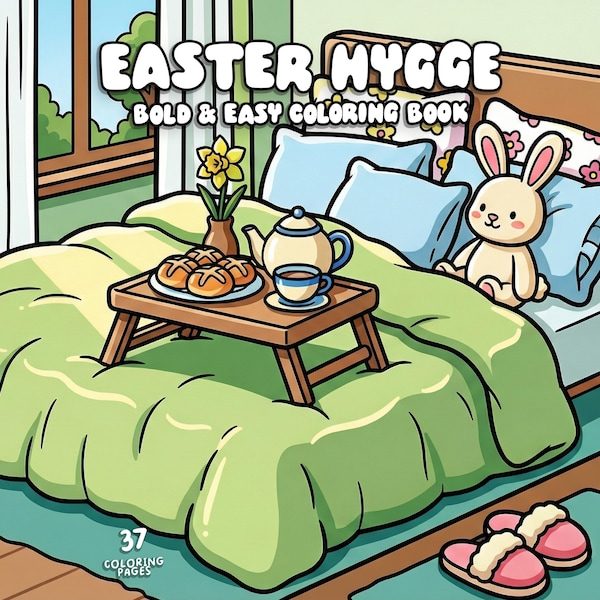 Cozy Easter Coloring Book, Spring Hygge Coloring Pages, Cute Cottagecore Easter Activity Printable, Bold and Easy Coloring for Adult & Teens
