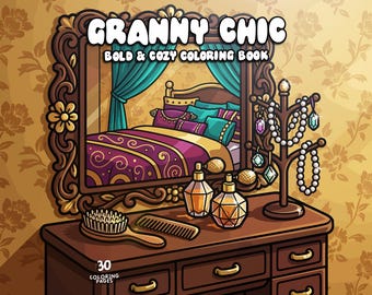 Girly coloring book for adults grandma coloring aesthetic cozy hygge coloring vintage cottagecore bold coloring digital download printable