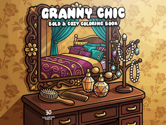 Girly coloring book for adults grandma coloring aesthetic cozy hygge coloring vintage cottagecore bold coloring digital download printable