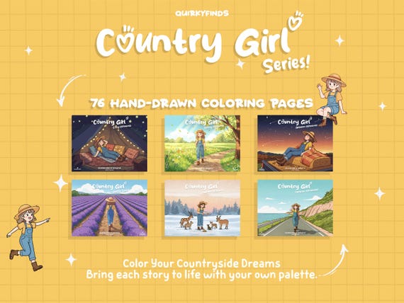 Country Girl Coloring Pages Bundle Cozy Moments Coloring Seasonal Coloring Spring Summer Coloring Fall Winter Coloring Hygge Coloring Book